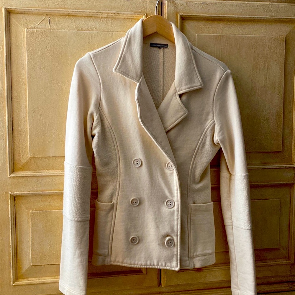 Off white double breasted cotton knit jacket by James Perse size Small